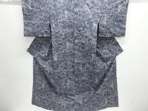 幕に草花模様織り出し手織り紬着物